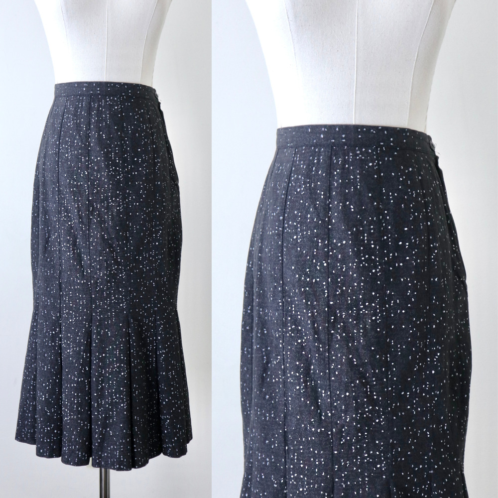 Vintage 1980s A. Byer High Waisted Mermaid Midi Skirt Retro Dot Print